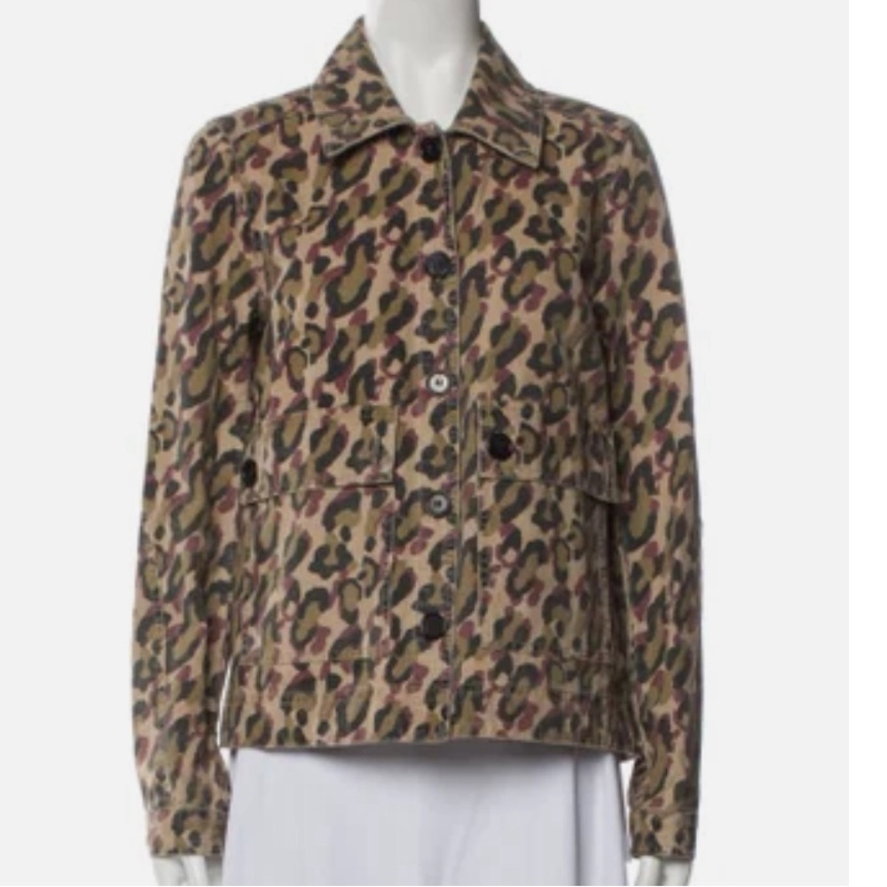 VERONICA BEARD Jeans Sz XL Animal Print Blazer Back Pleat Buttons Pockets Jacket